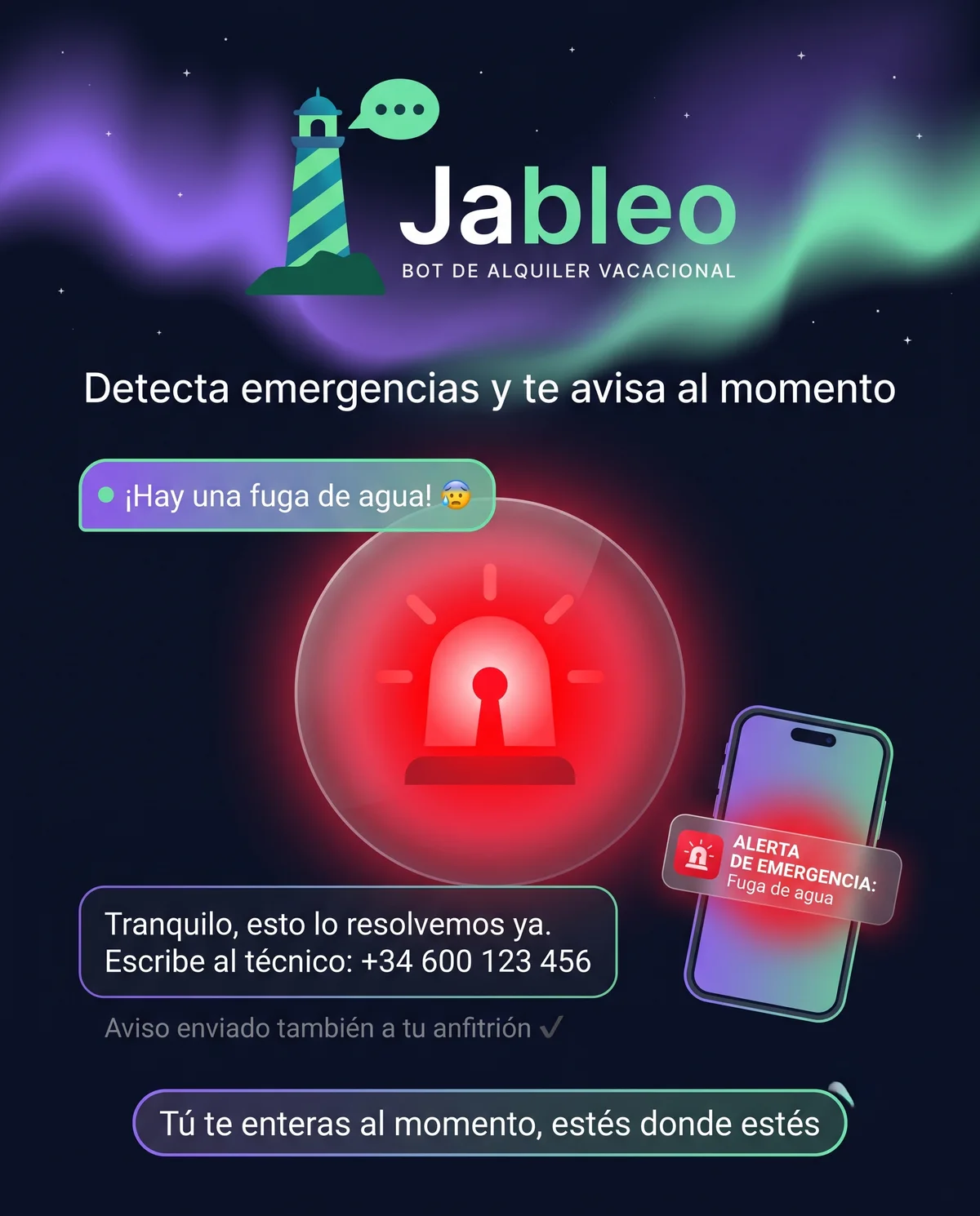 Detecta emergencias y avisa al anfitrión al momento